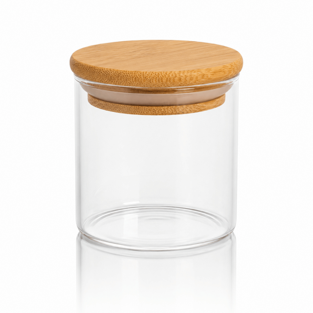 Pote De Vidro Hermético 200ml Tampa Bambu Porta Condimento Tempero Chá