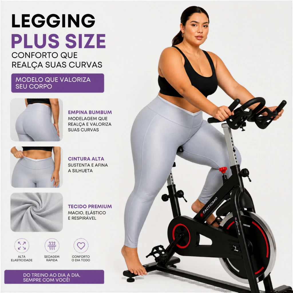 Calça Legging Plus Size Feminina Cintura Alta Modeladora Sem Transparência Academia Fitness — imagem 1