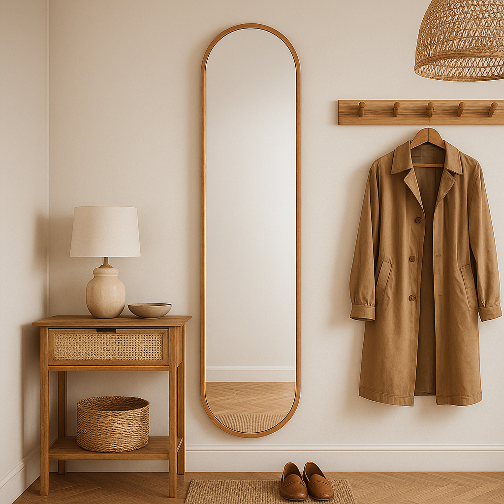 Espelho Grande Corpo Inteiro Oval Luxo Capsula Pilula 160x38cm Moldura Couro Sala Quarto Banheirio · foto 2