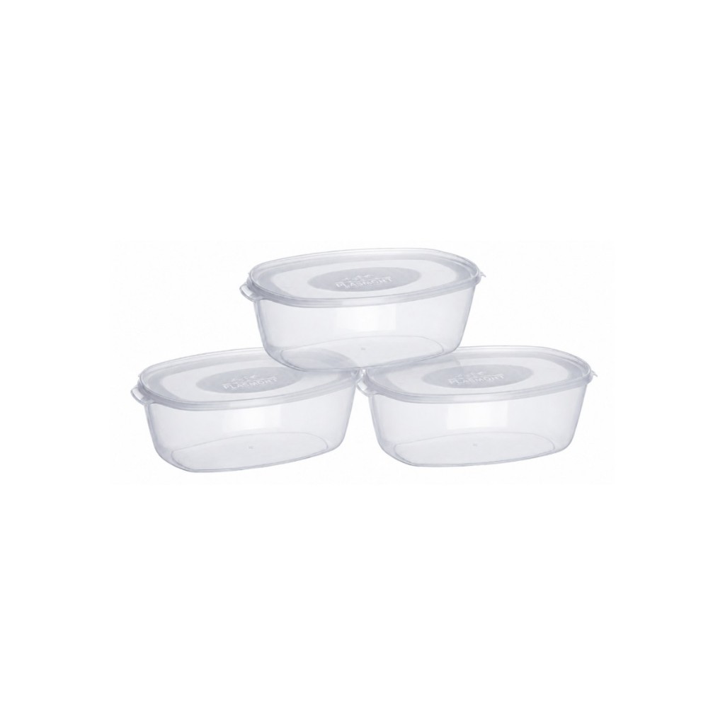 Kit 3 Potes Ovais Plástico Transparente 1,6 Litros Cozinha Mantimentos Alimentos Geladeira