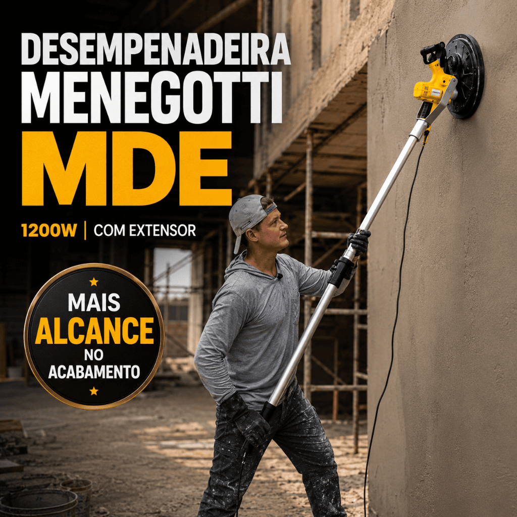 Desempenadeira Elétrica Menegotti MDE 1200W com Extensor Regulável para Reboco Massa Concreto