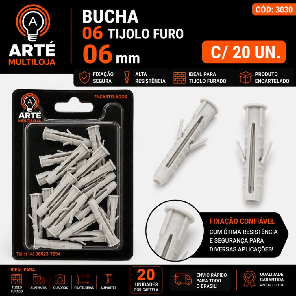 Encartelado Bucha Plástica UX Bucha Tijolo Furado Alta Resistência Arte Multiloja