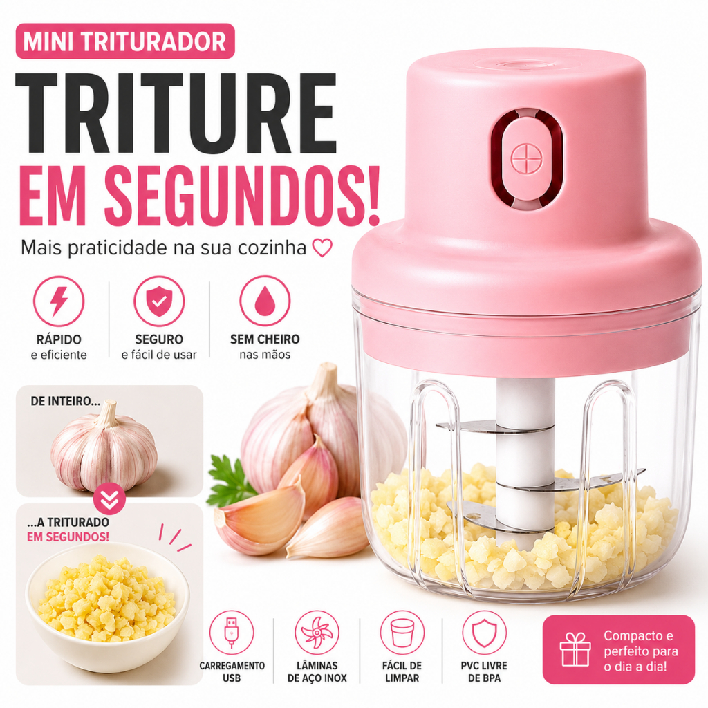Mini Processador de Alimentos Elétrico 3 Lâminas 250ml