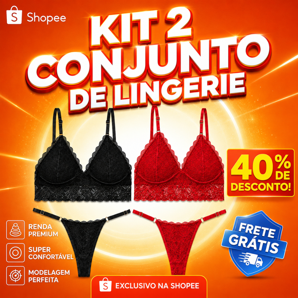 Kit 2 Conjunto Feminino Lingerie De Renda Confortável Sutiã Calcinha Regulável Dia Dos Namorados