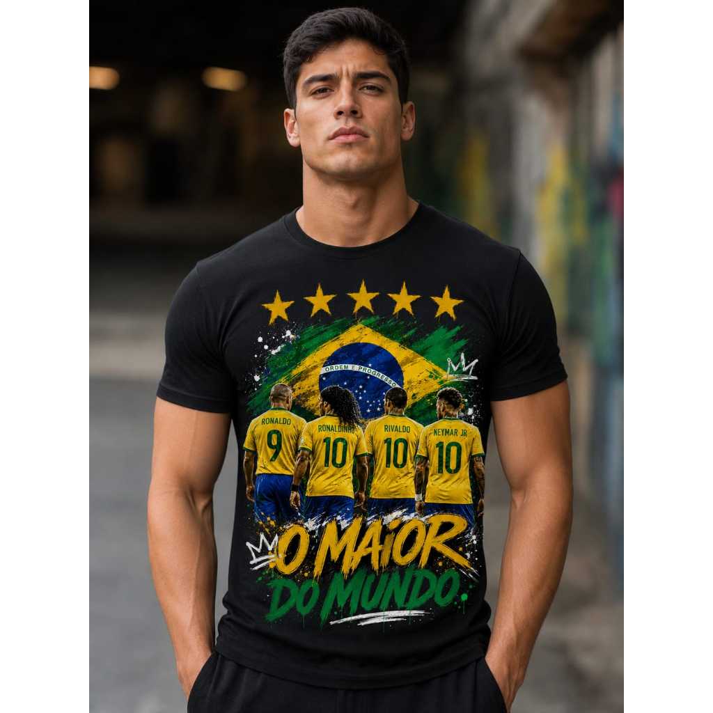 camiseta camisa algodão do brasil time futebol hexa jogador lendas plus size