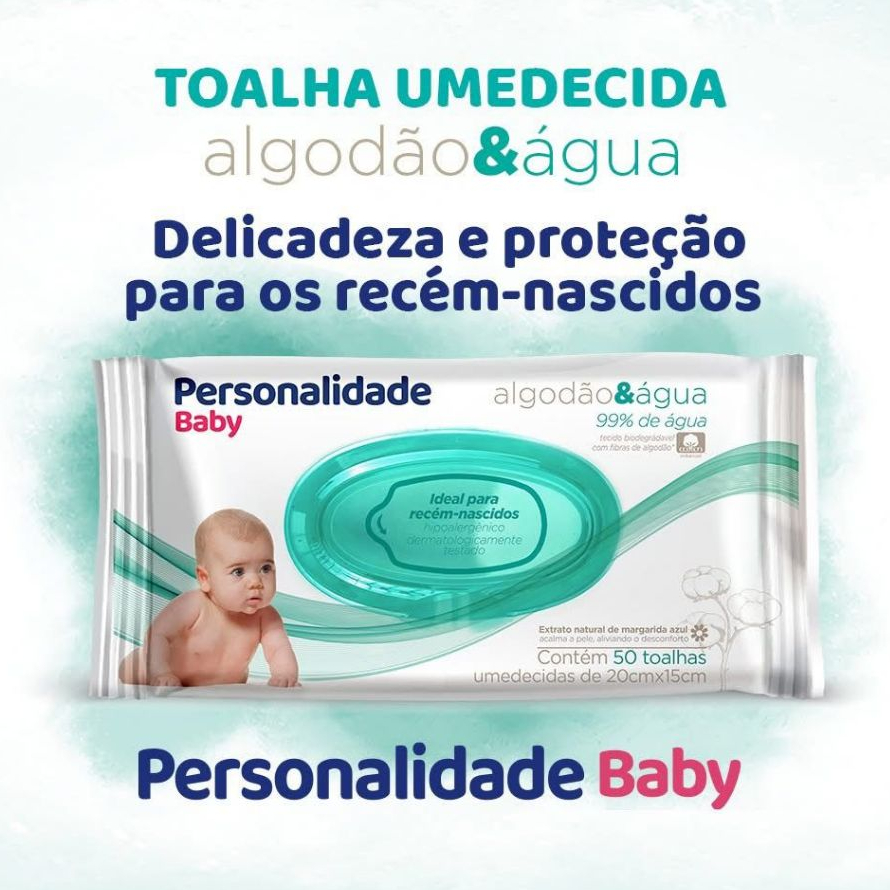 Kit C/200, 400 ou 600 Lenços Toalhas Umedecida Personalidade Baby RN Algodão&Água Recém Nascido Sem Perfume