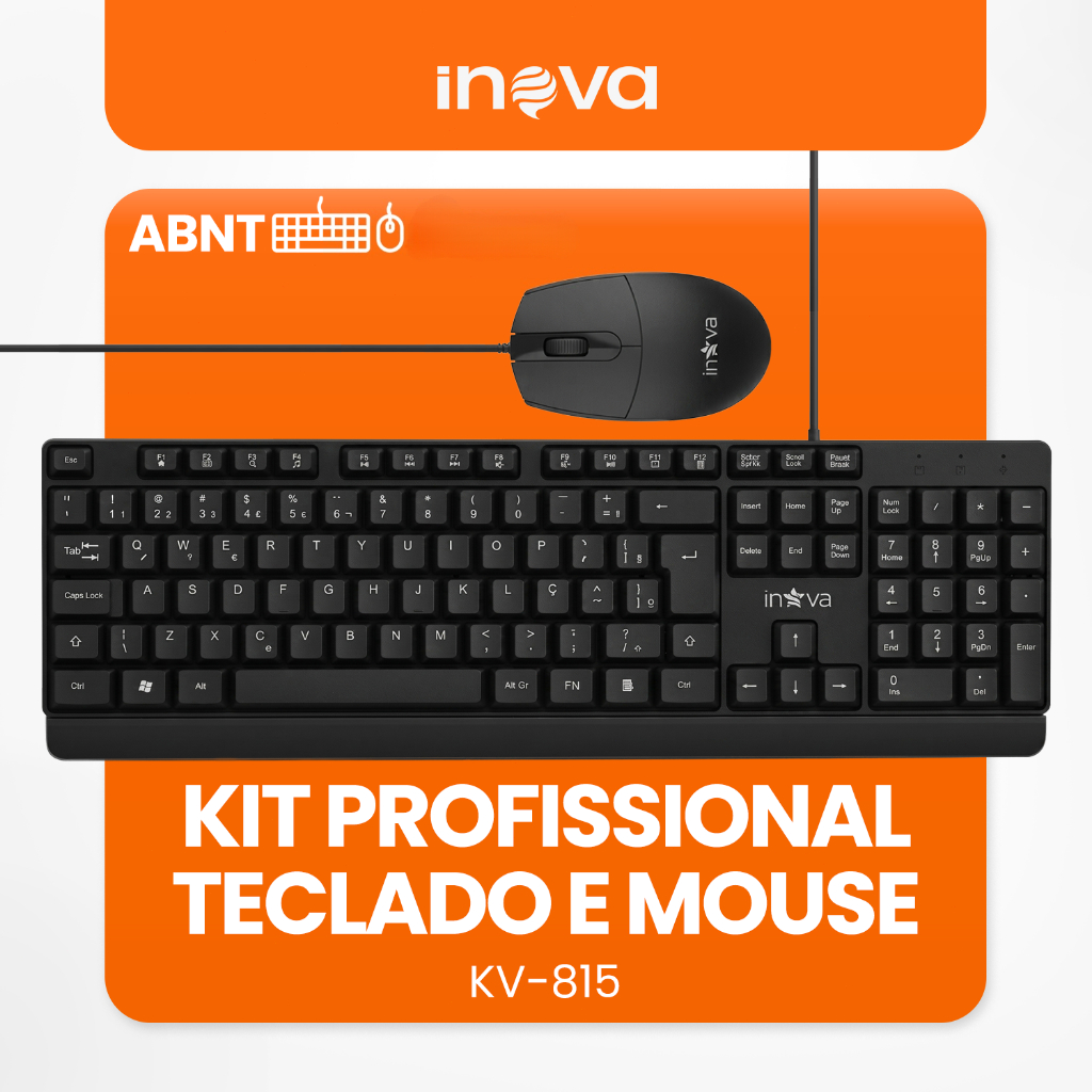 INOVA Kit Teclado e Mouse Com Fio KV815 ABNT2 Ergonômico Silencioso Longa Durabilidade