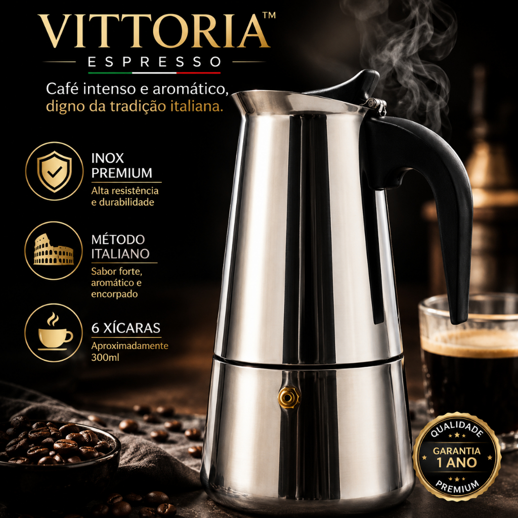 Cafeteira Italiana Aço Inox 6 Xícaras Café Expresso Tradicional 300ml Premium