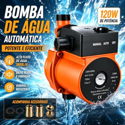 Bomba Pressurizadora 220V 120W | Vazão 1800L/H, 9 mca, Fluxostato Automático, Corpo Cobre e Ferro Residencial
