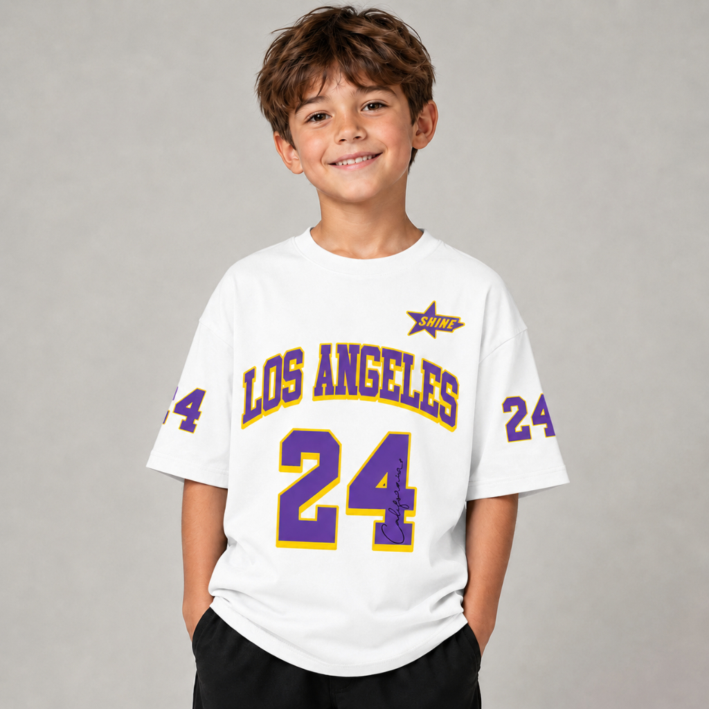 Camiseta Infantil Masculina Basketball Los Angeles Oversized 100% Algodão Estampada Meninos Kids