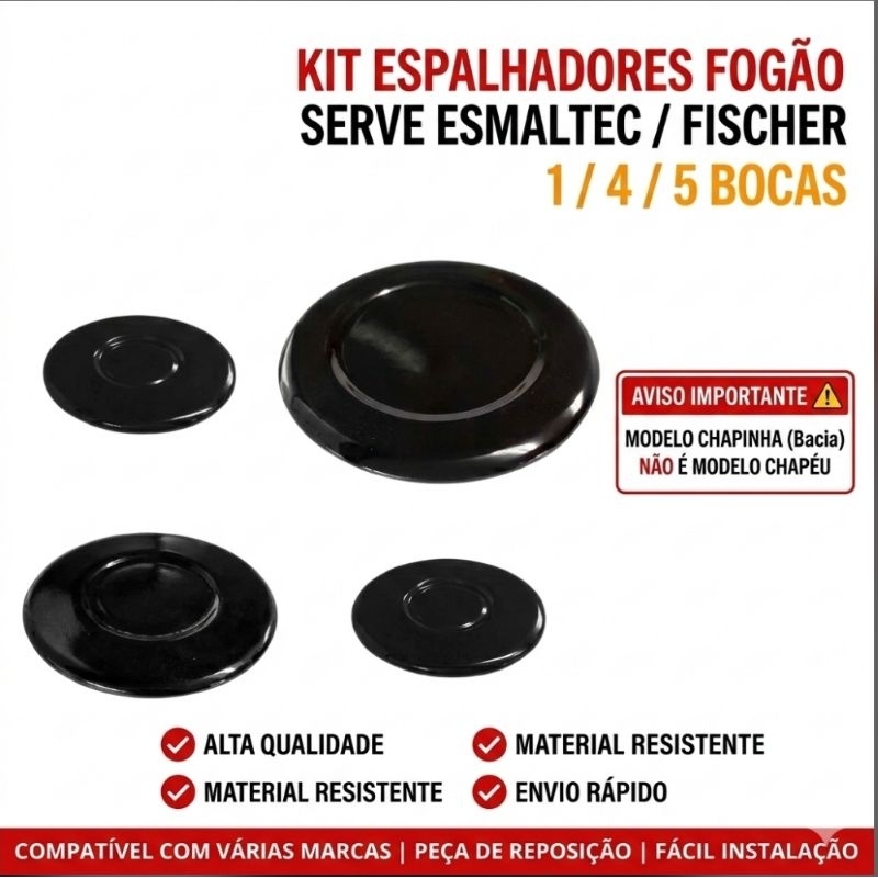 Kit Espalhadores Fogão Esmaltec Topázio Fischer Nardelli 1 4 ou 5 Bocas Compativel Alta Qualidade Envio Rápido