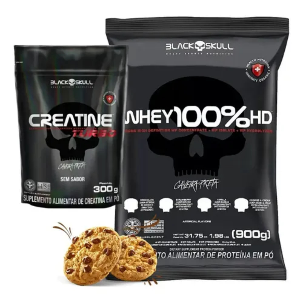 Kit Black Skull Whey 100% Cookies + Creatina Turbo 300g