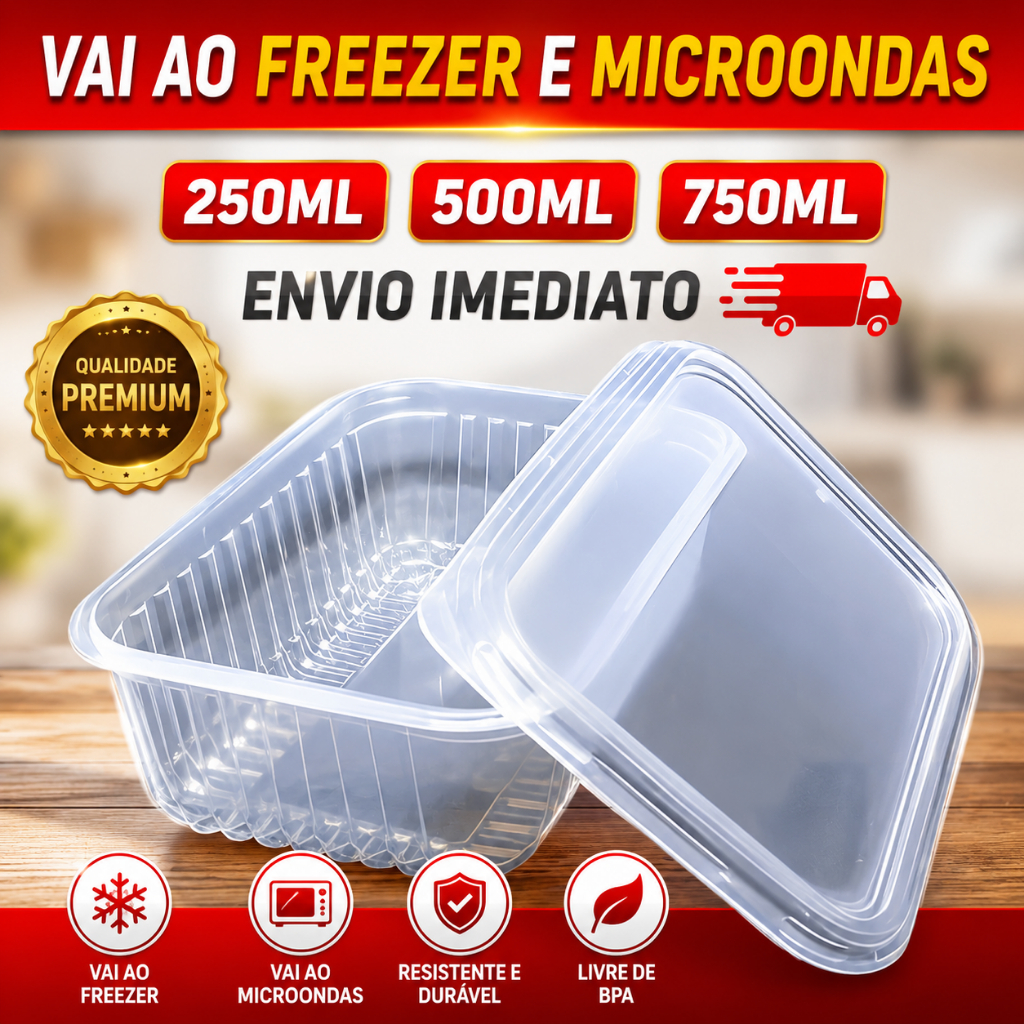 Kit 10-25 Pote Marmita Embalagem Descartável Resistente Freezer Microondas Fitness Armazenamento