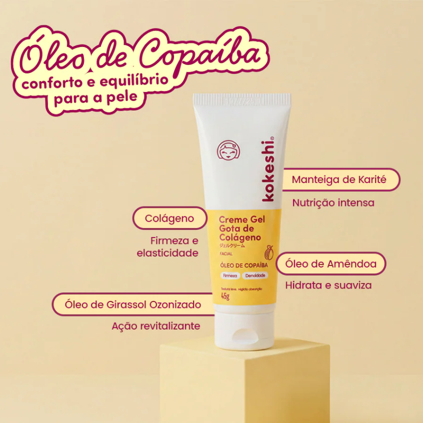 Creme Gel Regenerador Facial Gota de Colágeno 45g Pele Firme e Hidratada - Kokeshi