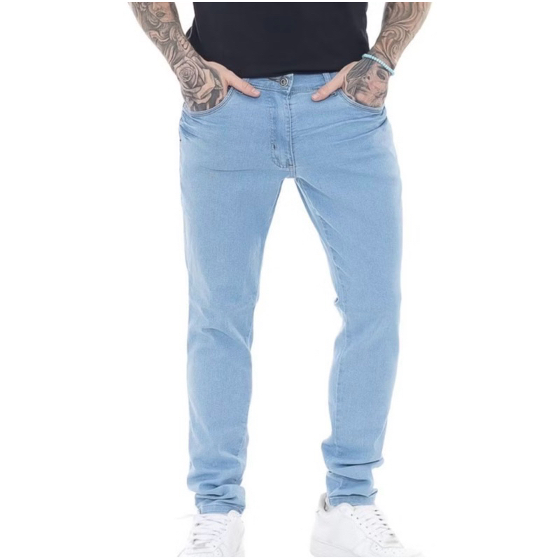 No.6 Calça Jeans Masculina Skinny Azul Claro Slim Fit Stretch Casual Confortável