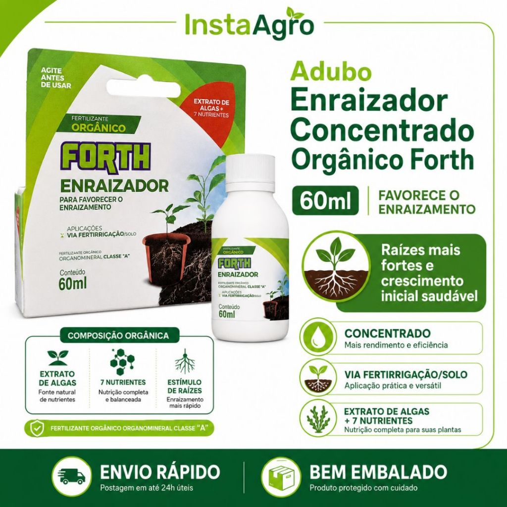 Adubo Fertilizante Forth Enraizador 60ml Concentrado Orgânico Para Mudas Raízes Fortes Rende 12L