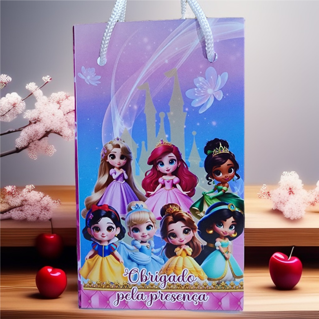 Sacolinhas Personalizadas Princesas Cute Lembrancinha Aniversário Infantil - Sacolinha surpresa P