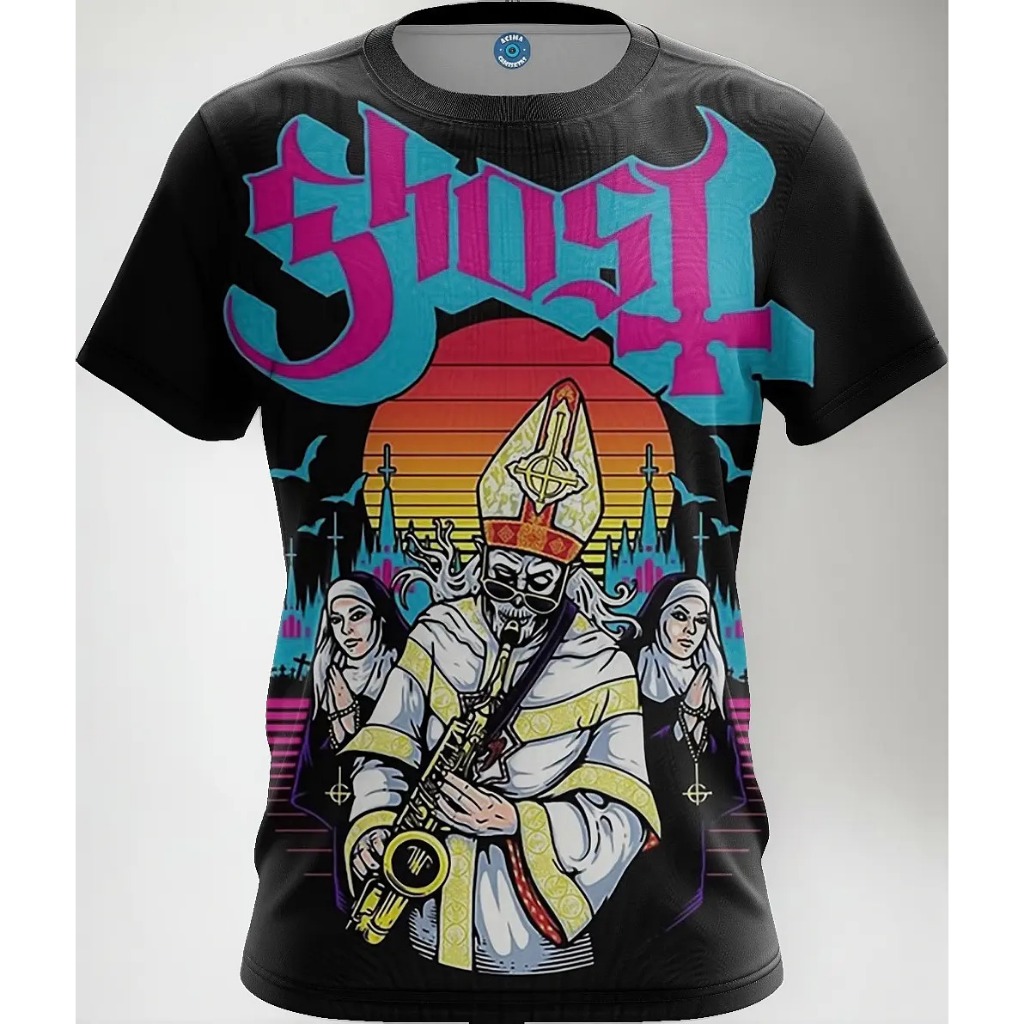 Camiseta camisa Personalizada Estampa Top Ghost Banda De Rock