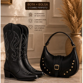 Kit Country Feminino Completo Bota Texana + Bolsa Elegante