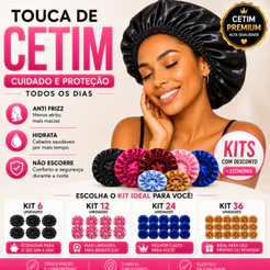 Kit Touca de Cetim Anti Frizz 6 ,12, 24, 36 Unids Cor Escolhida Atacado Revenda Day After Cabelos Cetim