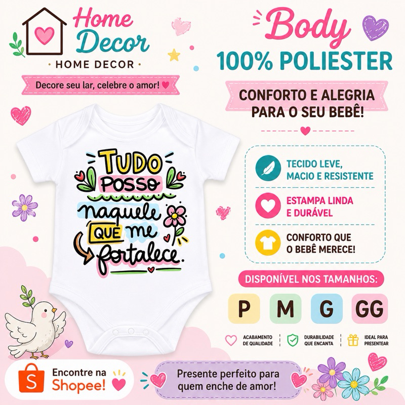 Body Bebê Frase Tudo Posso Naquele Que Me Fortalece B17