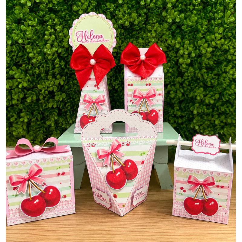 Kit Personalizados Cerejinha + BRINDE | Kit Caixas Cerejinha |  Lembrancinha de Festa Cerejinha | Aniversário 🍒