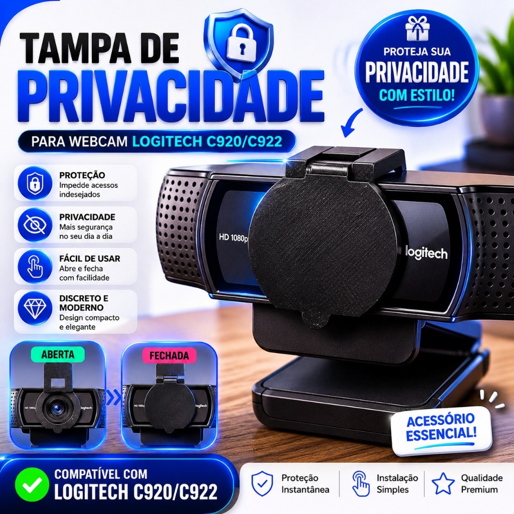 Tampa Webcam Logitech C920 C922 Protetor Privacidade Webcam Kit Gamer Home Office