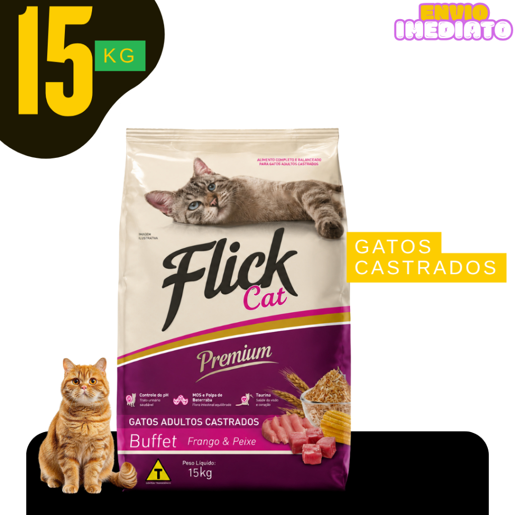 RAÇÃO PARA GATOS PREMIUM ADULTOS CASTRADOS COM TAURINA E EXTRATO DE YUCCA 15/30KG - Envio Imediato