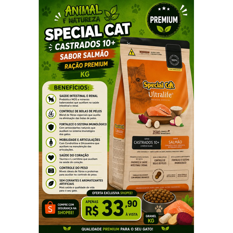 Special Cat Special Cat +10 Anos Salmão – Ração Premium Especial para Gatos Idosos