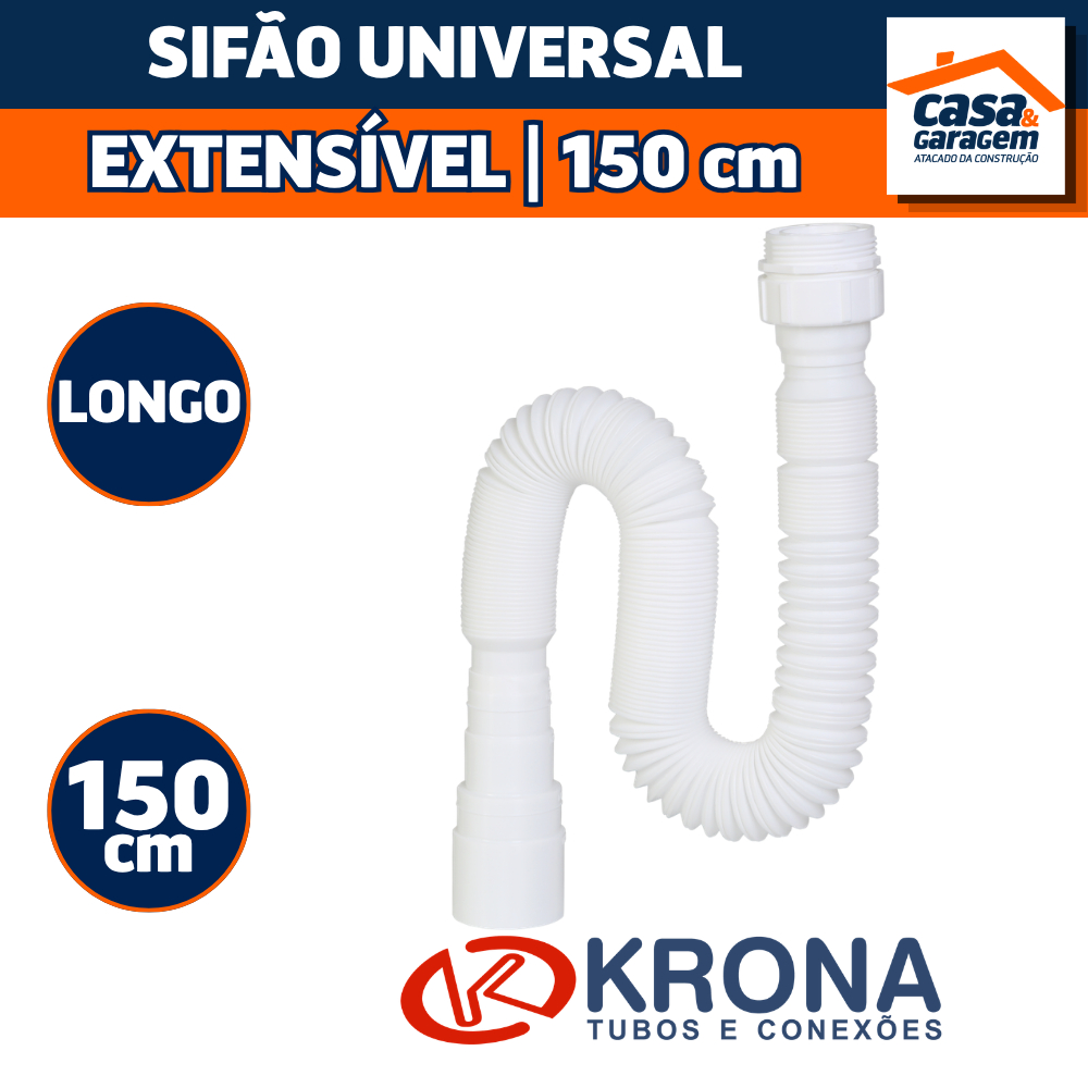 Sifão Universal Longo Extensível 1,5m Branco 859 Krona