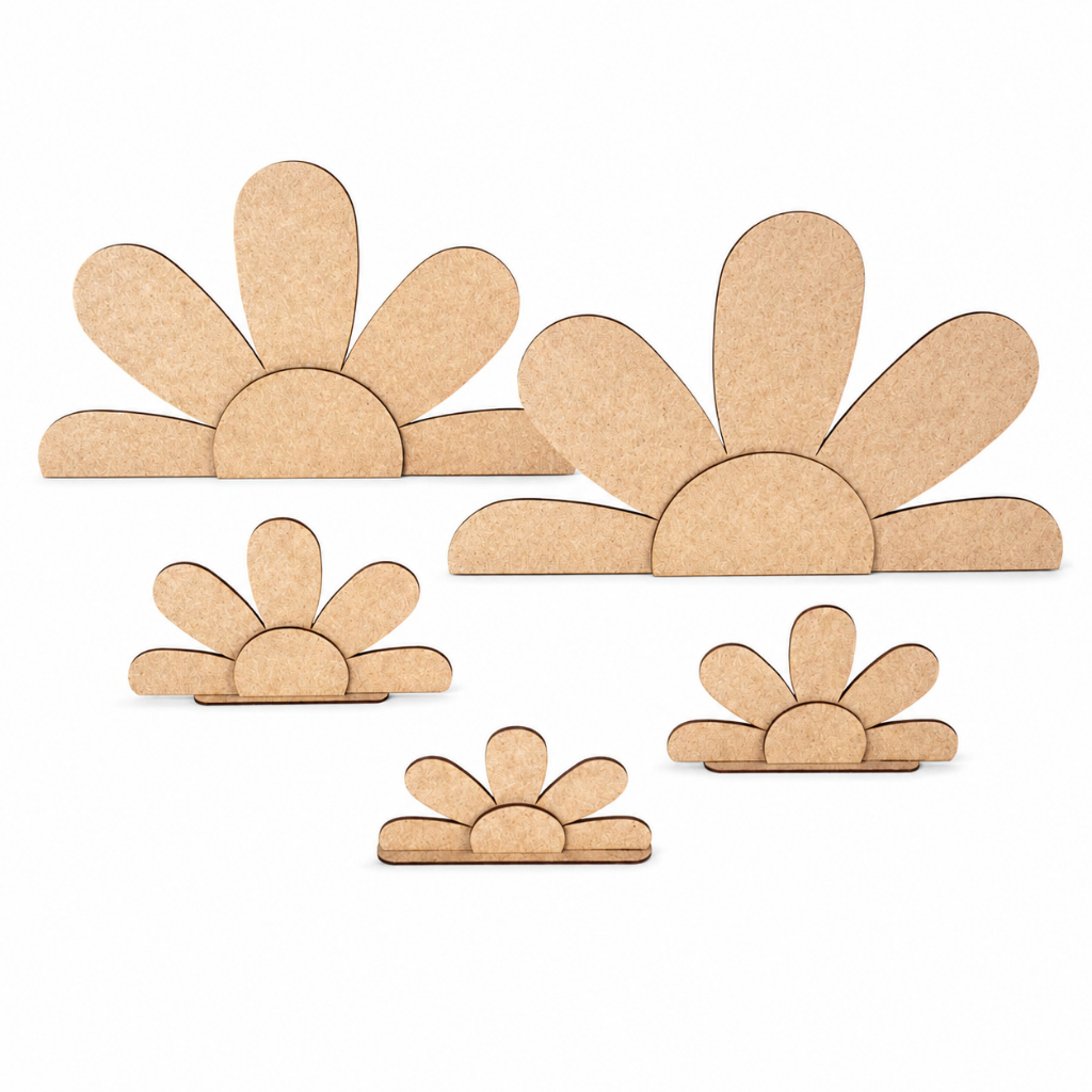 Kit 5 Margaridas Mdf Decoração Mesa Posta Festa Painel Chão Enfeite Flor Artesanato Personalizável Gigante E Pequena