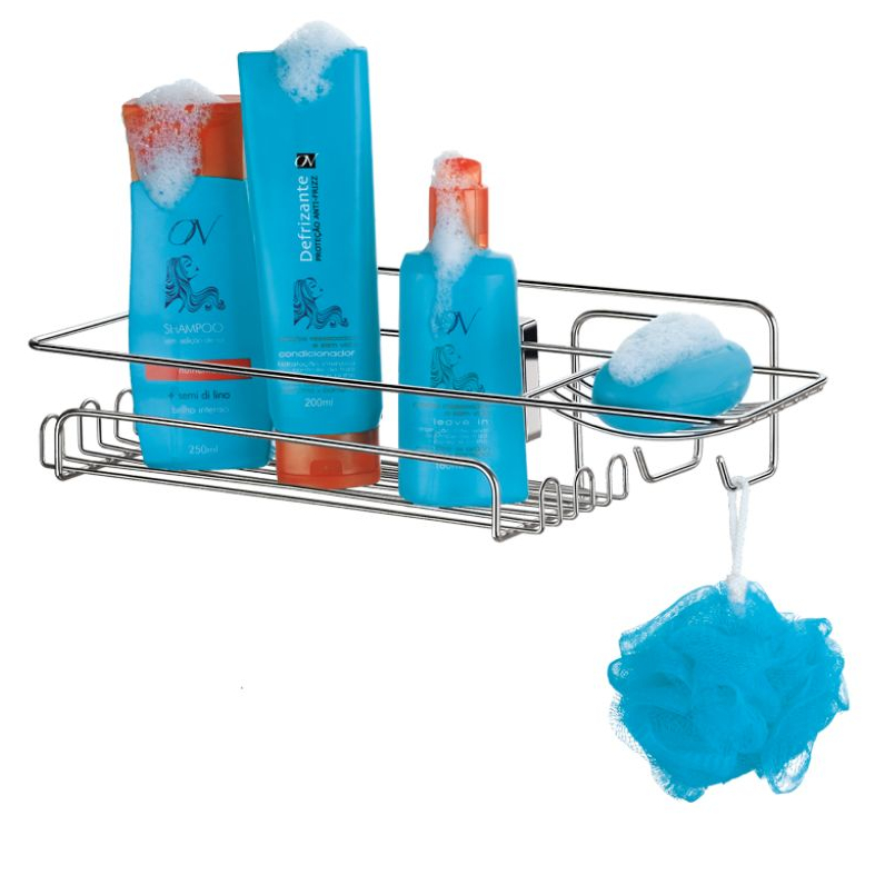 Porta Shampoo Com Fixação Ventosa Sucção Aço Cromado Arthi Suporte Prateleira Shampoo Saboneteira