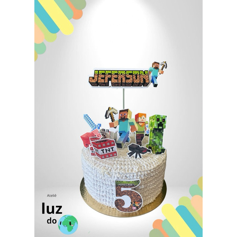 Topo de bolo Topper minecraft dream personalizado com nome e idade decoração festa infantil jogo eletrônico