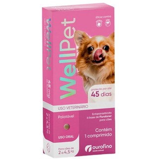 ANTIPULGAS CARRAPATOS SARNAS WELLPET PARA CAES DE 2 A 4,5KG 45MG OUROFINO