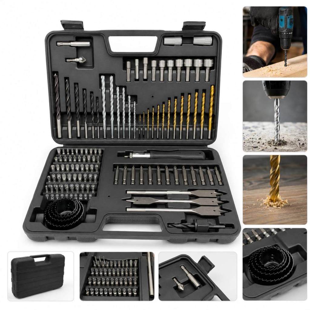 Jogo de Brocas e Bits 111 Peças Completo Kit Ferramentas Profissional Em Estojo Organizador