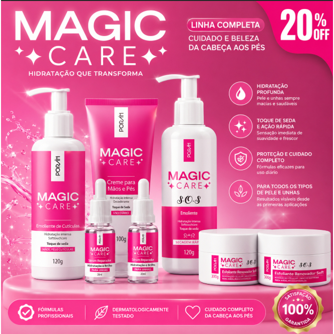 Kit Linha Magic Care - Unhas Mãos e Pés, Gota Mágica, Óleo, Esfoliante, Pomada, Creme