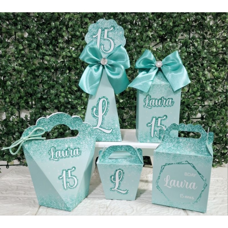 Kit Caixinhas 15 anos, Verde Claro.Lembrancinha Personalizada Festa Aniversário(FAZEMOS TDS IDADES)
