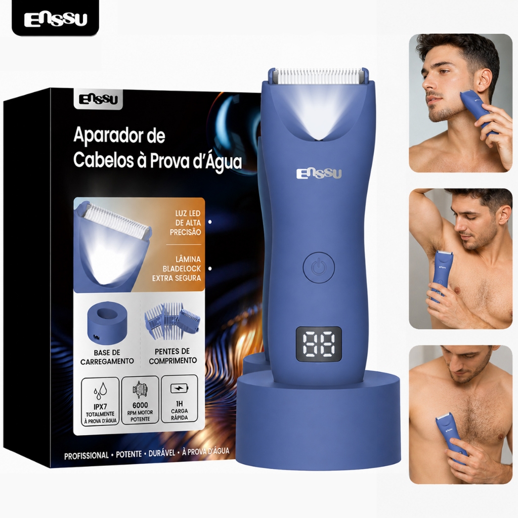 Aparador de Pelos Masculino Elétrico, Sem Fio e Impermeável, para Barba e Virilha - Recarregável USB