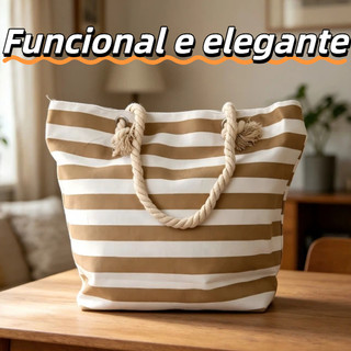 Bolsa de Praia com Alça de Corda Resistente Grande Capacidade Estilo Elegante Ideal para Verão Viagem e Uso Diário Práti