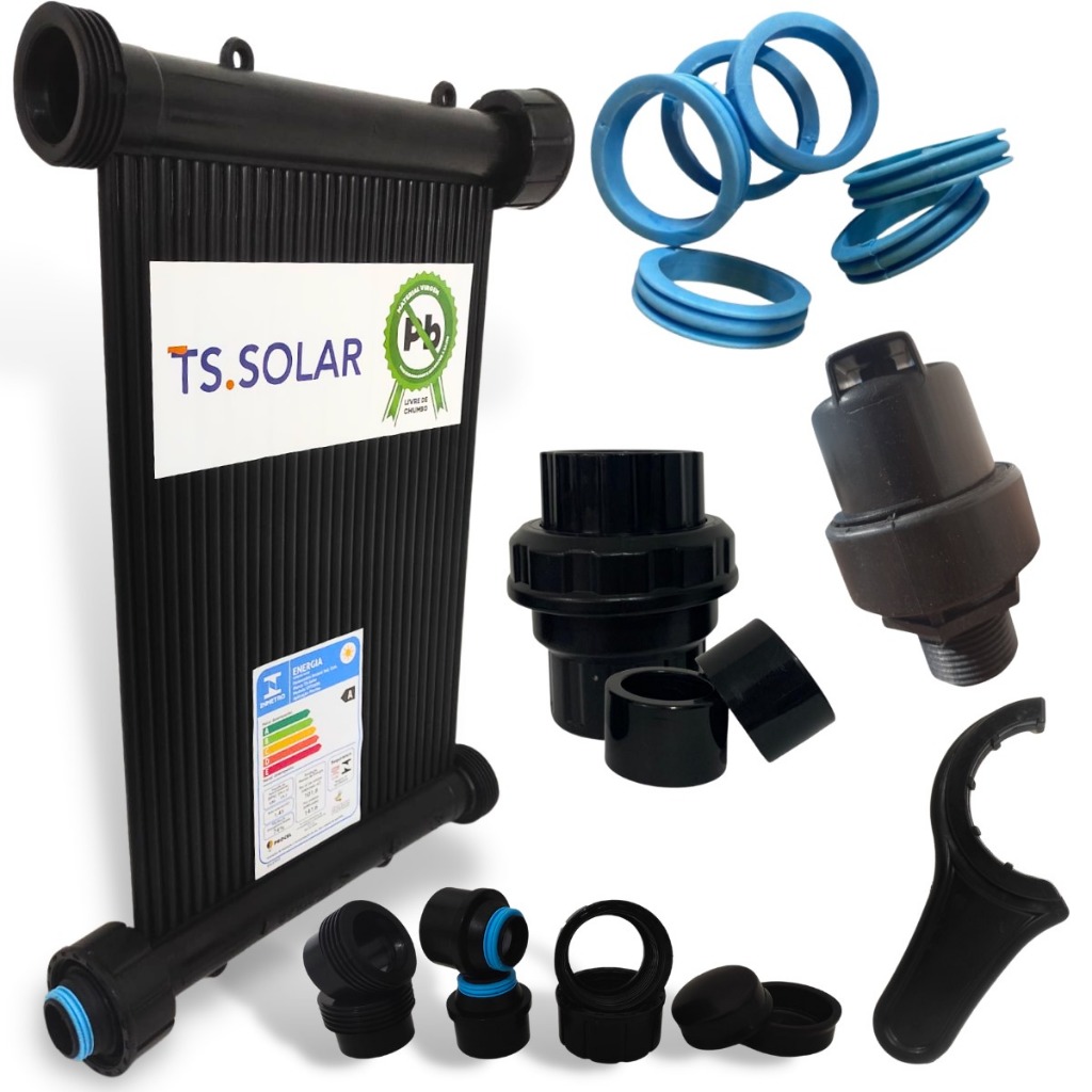Kit Aquecimento Solar Piscina 3.500L – 3 Placas 3m TS Solar + Válvulas + Kit Instalação