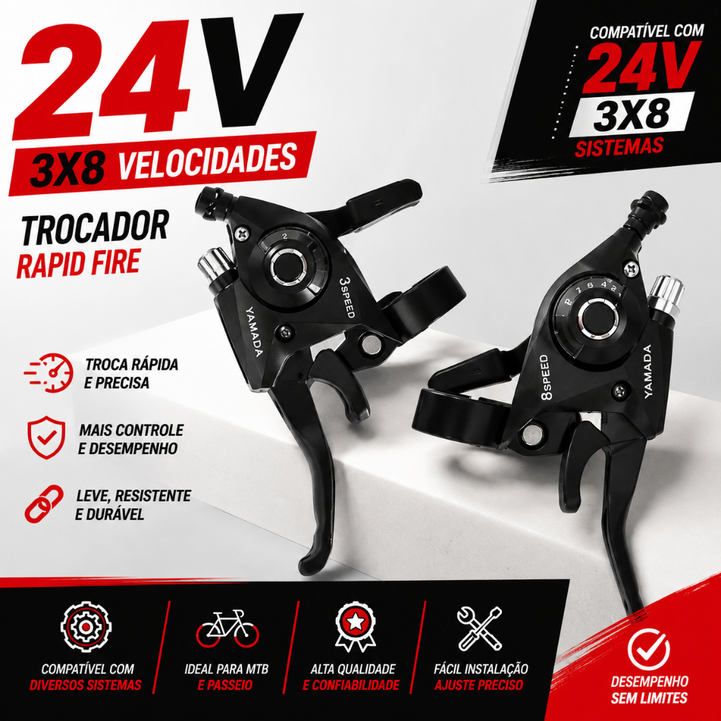 Par Passador Alavanca De Marcha Bike 24v Com Manete Freio Rapid Fire