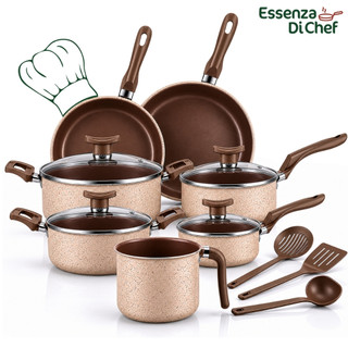 Conjunto de Panelas 10 Peças Alumínio Antiaderente Cappuccino Com Utensílios e Tampa de V…