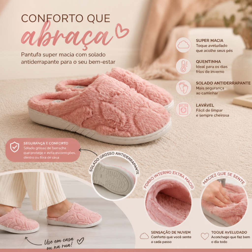 Pantufa Premium Feminina Peluciada Forrada Lã Chinelo Pantufa Casual Uso Diário Confortável Moda Inverno Tendência