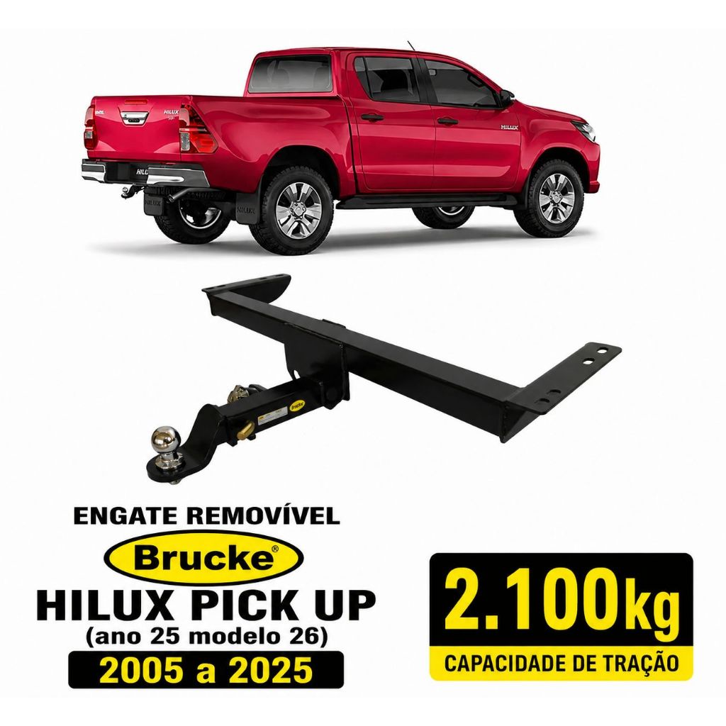 Engate Removível Toyota Hilux pick-up (Ano 25 modelo 26) 2005 a 2025 2.100kg