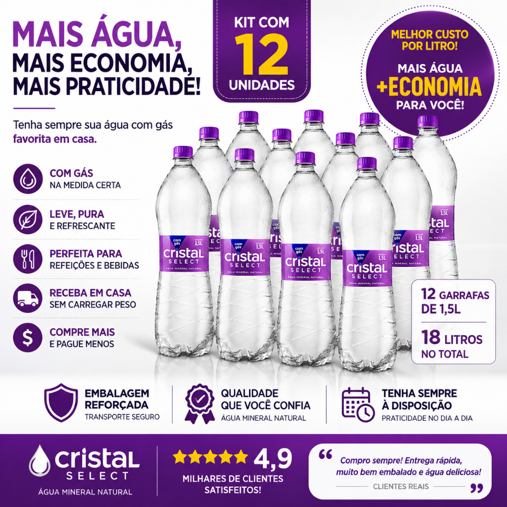Cristal Select Àgua com Gás 1,5lt Fardo com 6 Unidades