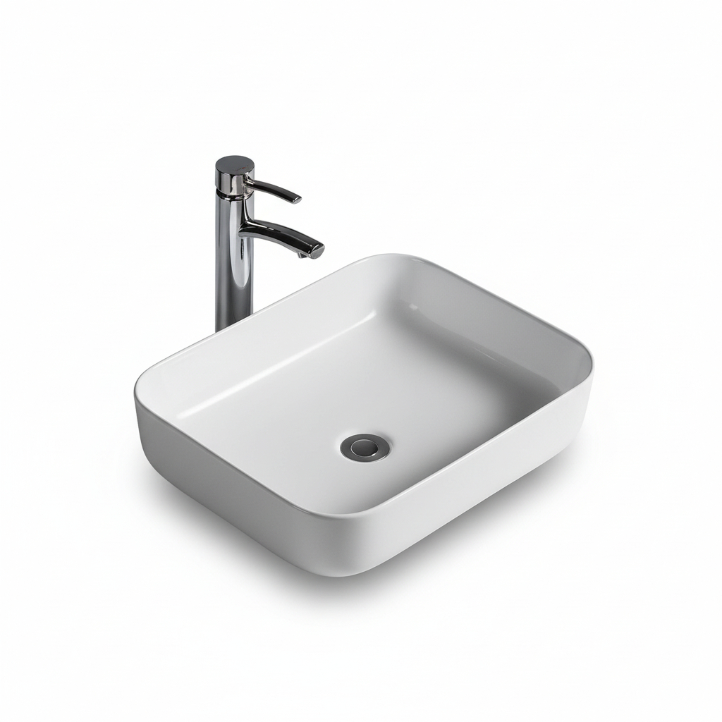 Cuba Banheiro Lavabo Pia de Apoio Sobrepor Retangular Ceramica 50x39,5x14cm Branco Milao