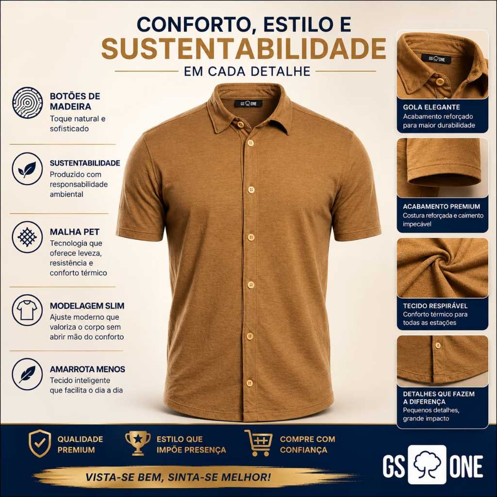 Camisa Masculina Manga Curta Slim de Malha