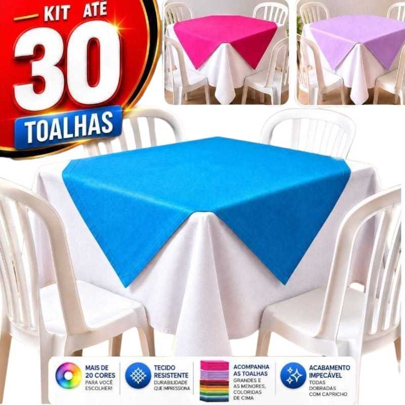 Kit Toalhas 1,40×1,40m Varias Cores + Cobre Manchas 70×70 cm Forro de Mesa com Composições Monte do seu Jeito