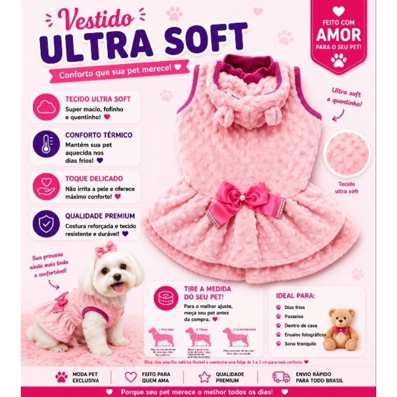 Vestido Pet Ultra Soft Inverno roupa para cachorros e gatos.