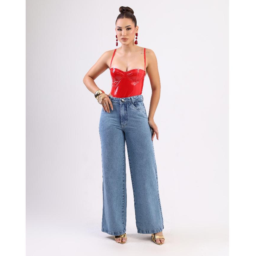 Calça Jeans Feminina Wid Leg Pantalona Cintura Alta 100% Algodão